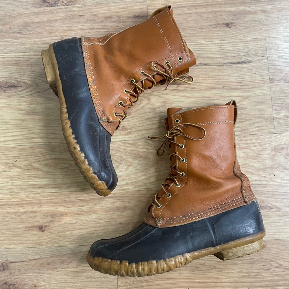 Vtg LL Bean Maine Hunting Shoe Boots 9" Leather Unlined Rubber USA Men's‎ 10